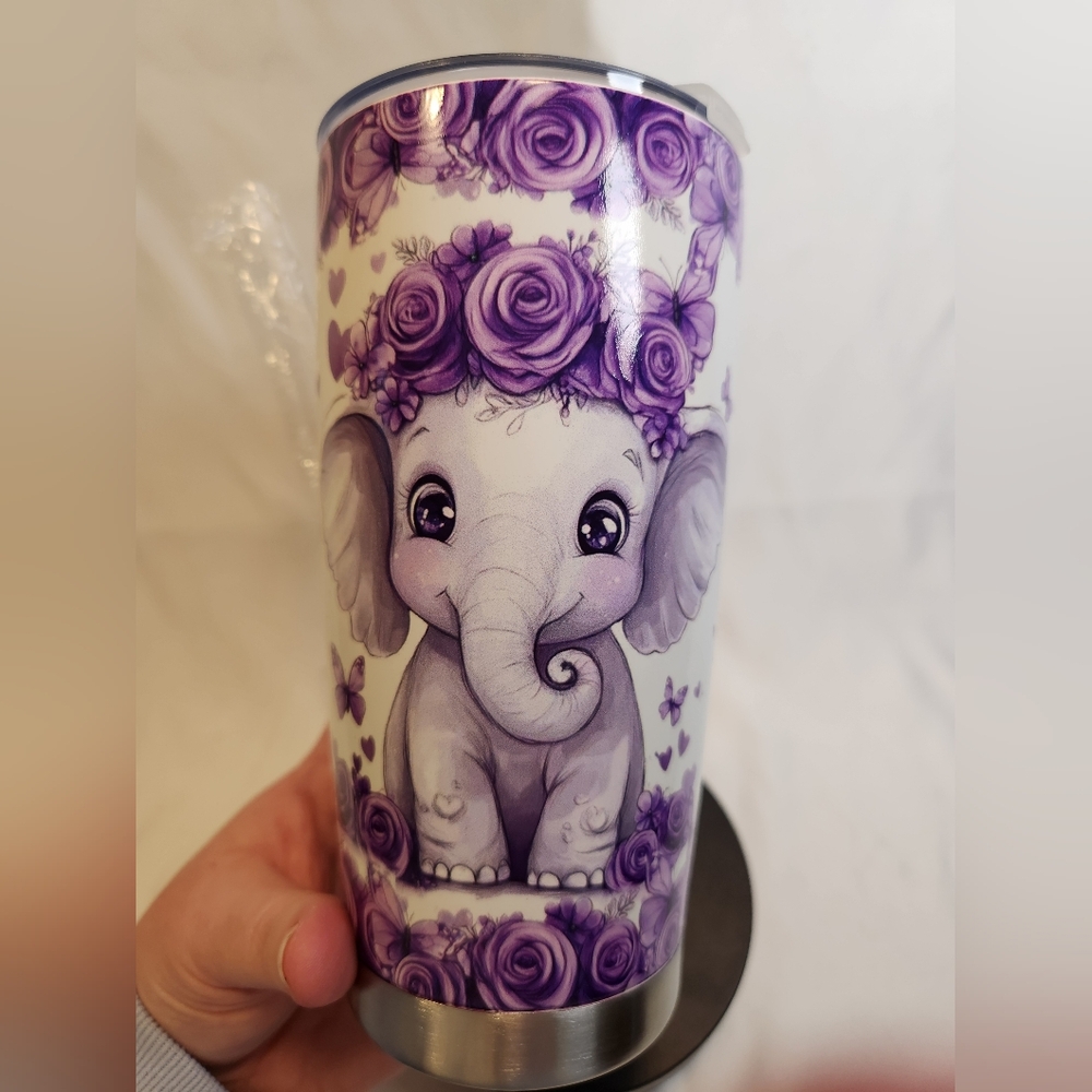 Elephant And Floral Purple Tumbler